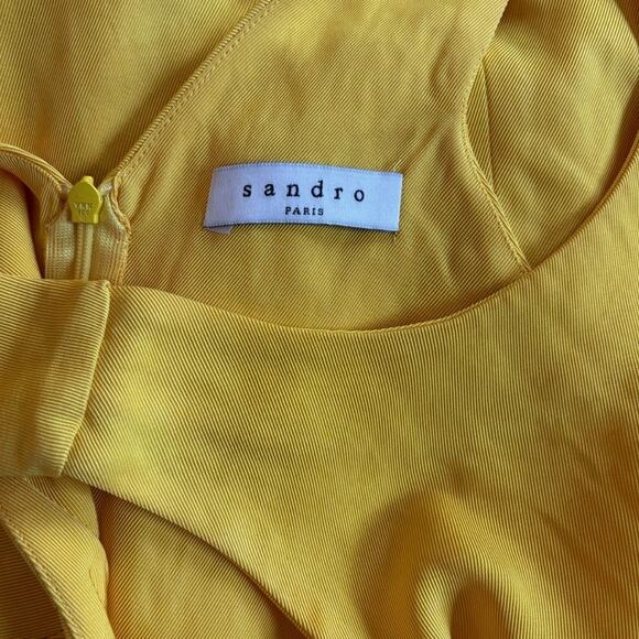 SANDRO PARIS Sleeveless Midi Dress Waist Cutout Zipper Close Yellow 1 36 US 2/4 - Picture 10 of 10